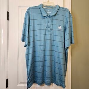 Adidas Men's 2XL Blue Striped Performance Golf Polo‎ Shirt